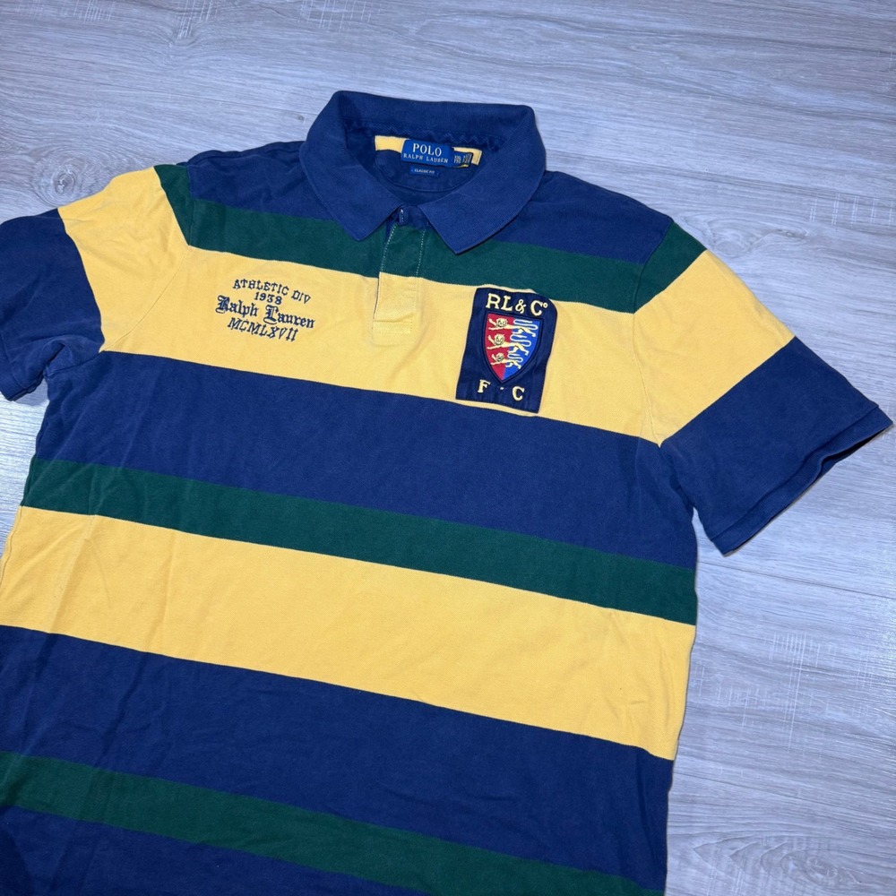 Polo Ralph Lauren Striped Lions Crest Shirt Athletic Division Multicolor SZ  2XL